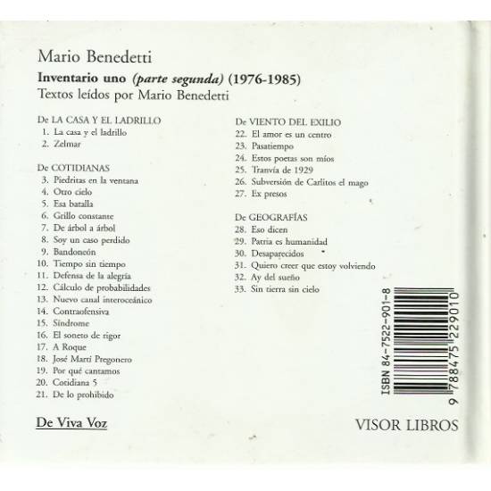 Inventario Uno con CD (Parte segunda) (1976-1985) Benedetti