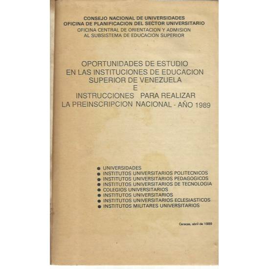 Oportunidades de estudio en las instituciones de educación supeiror de Venezuela