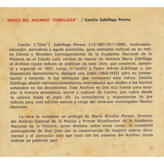 Indice del Archivo Zubillaga n 5